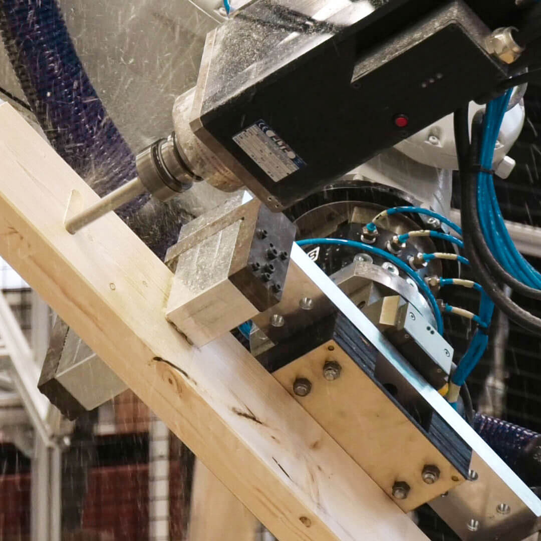 Timber Frame Pavilion, machining, milling, drilling, trimming, cutting robot