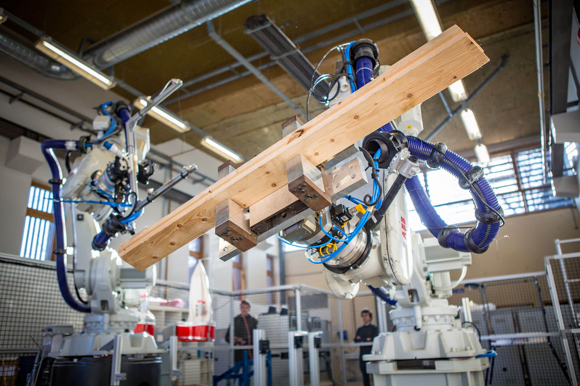 ABB 6620 robots machining timber structure elements